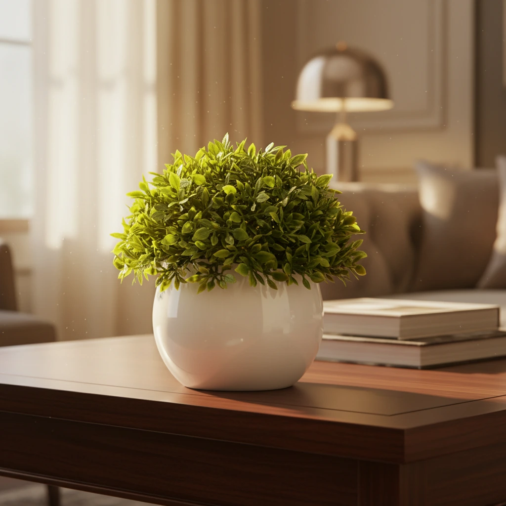 AI-generated indoor plant vase on wooden table scene