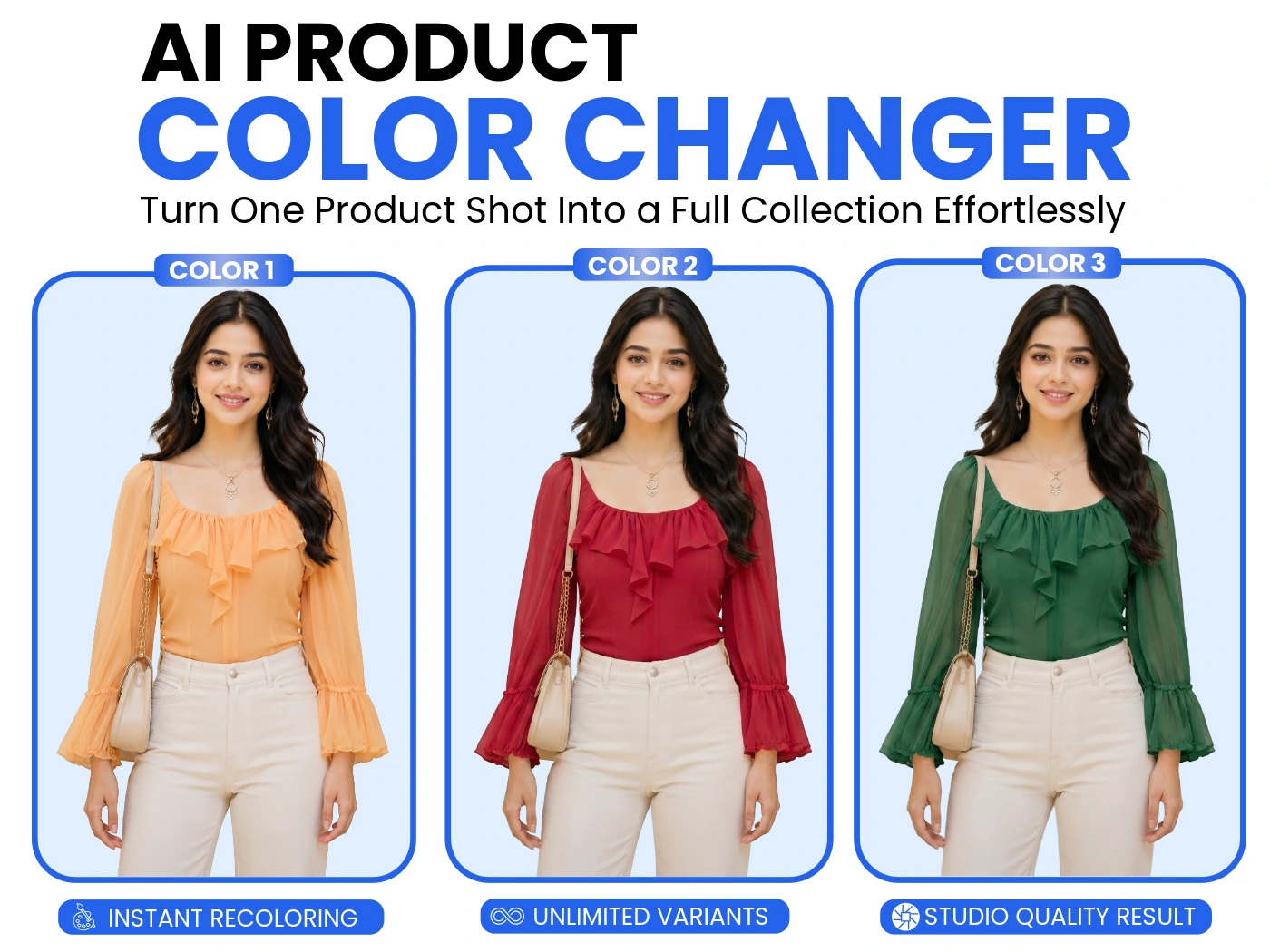 Product color changer — turn one product shot into multiple color variants with AI